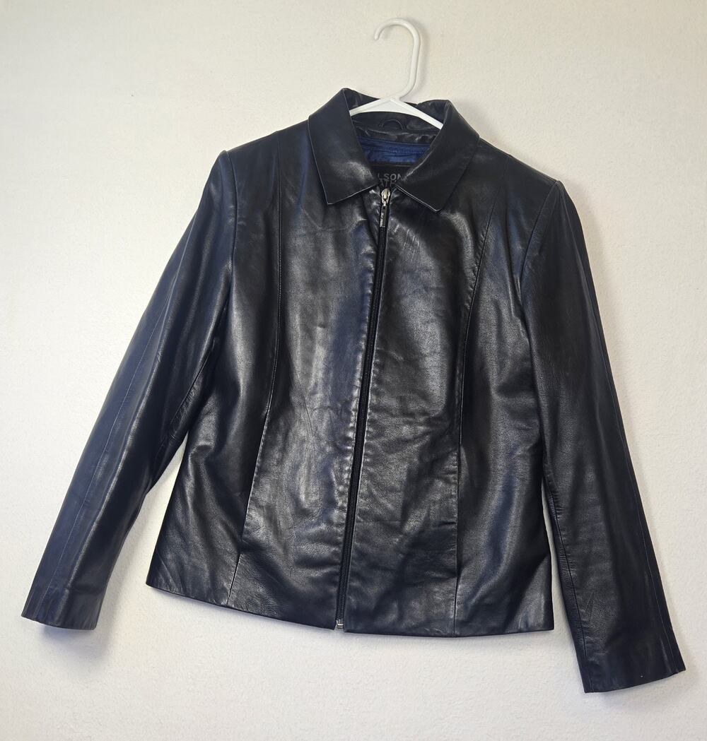 Wilsons Leather Pelle Studio Women's Black Leather Zip Jacket Thinsulate Ultra M